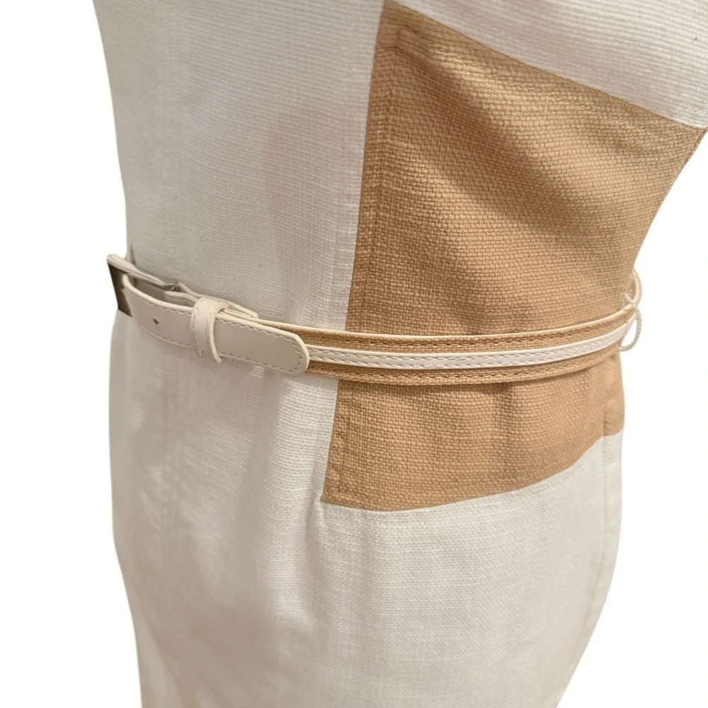 Anne Klein Cream and Tan Sheath Dress w/Belt  Size 2 - Picture 6 of 13